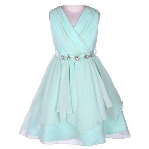 Little Girl Chiffon V Neck Floral Formal Princess Pageant Flower Girl Dresses